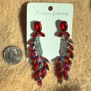 Red Rhinestone Earrings with AB Stones Prom Pageant Event Concert
